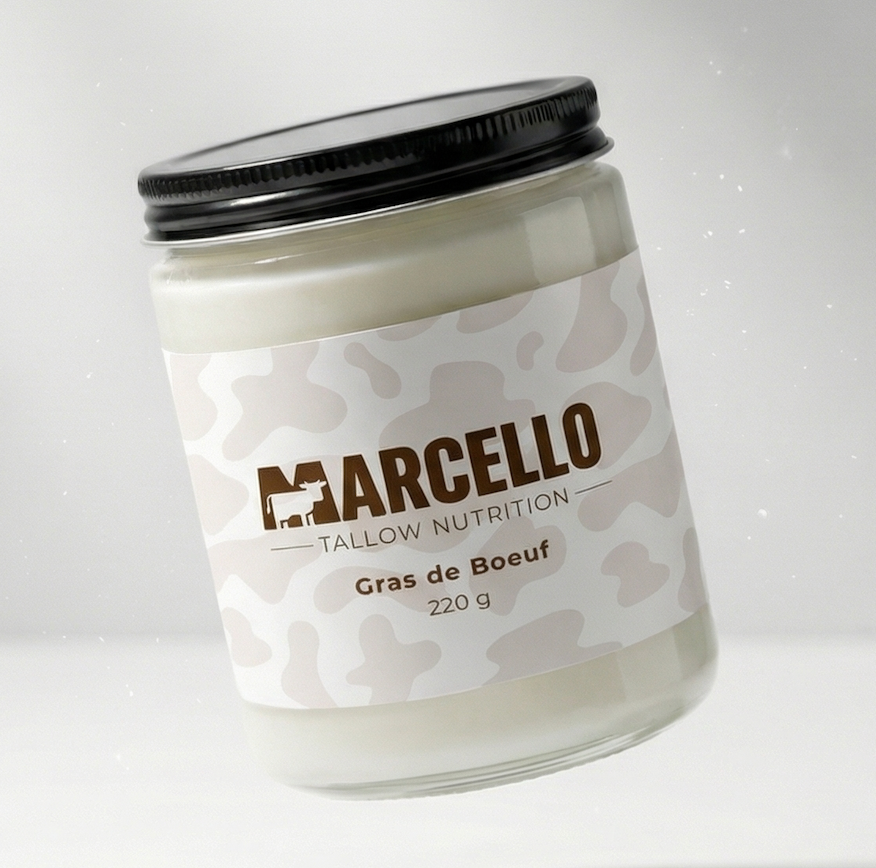 Suif de bœuf alimentaire de pâturage — tallow culinaire artisanal 220g — MARCELLO shooting photo pot 