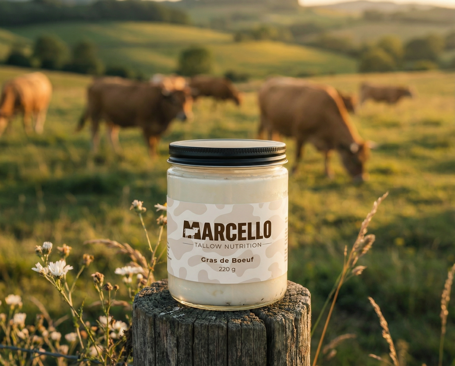 Suif de bœuf alimentaire de pâturage — tallow culinaire artisanal 220g — MARCELLO nature vache pâturage tallow