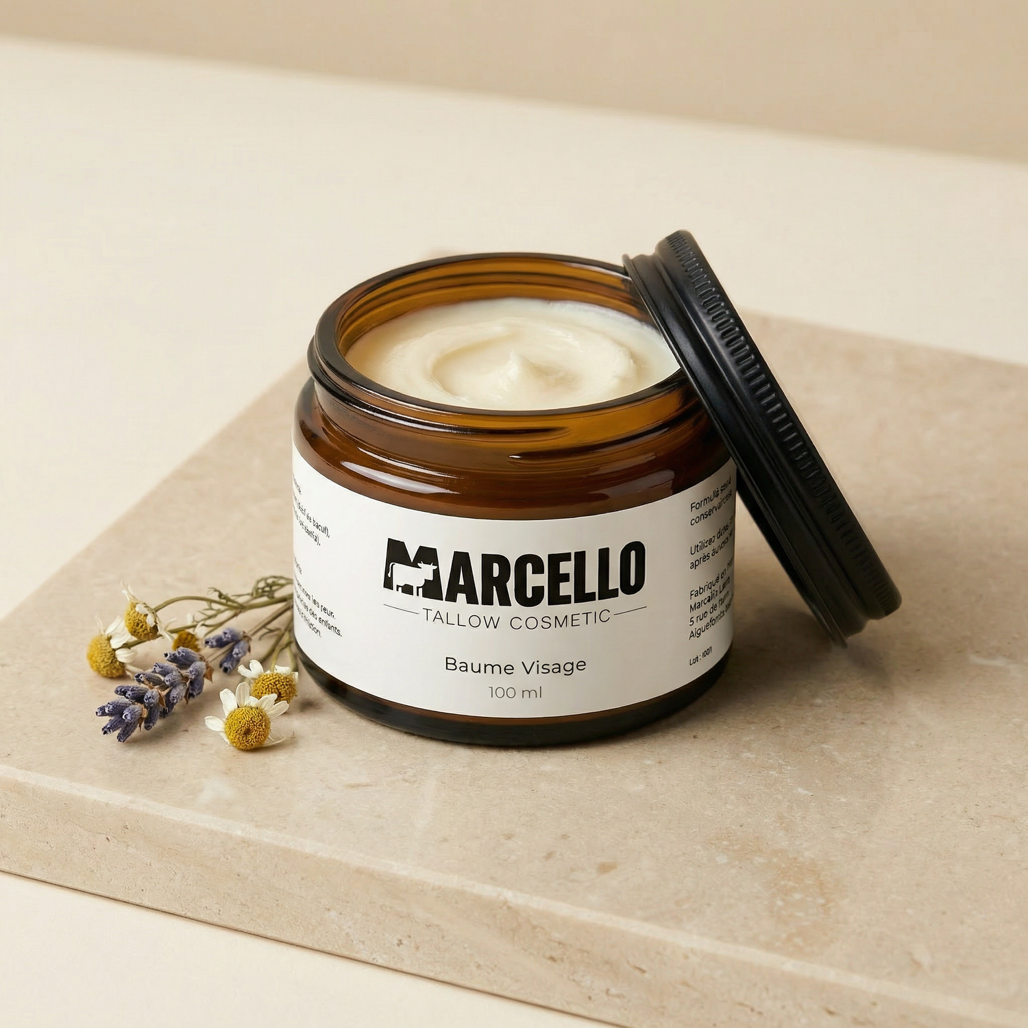 Baume visage beef tallow artisanal — suif de pâturage, cire d'abeille, miel — MARCELLO 3